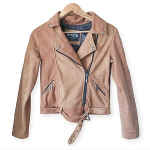 Faux Suede Motorcycle Jacket in Tan size small
